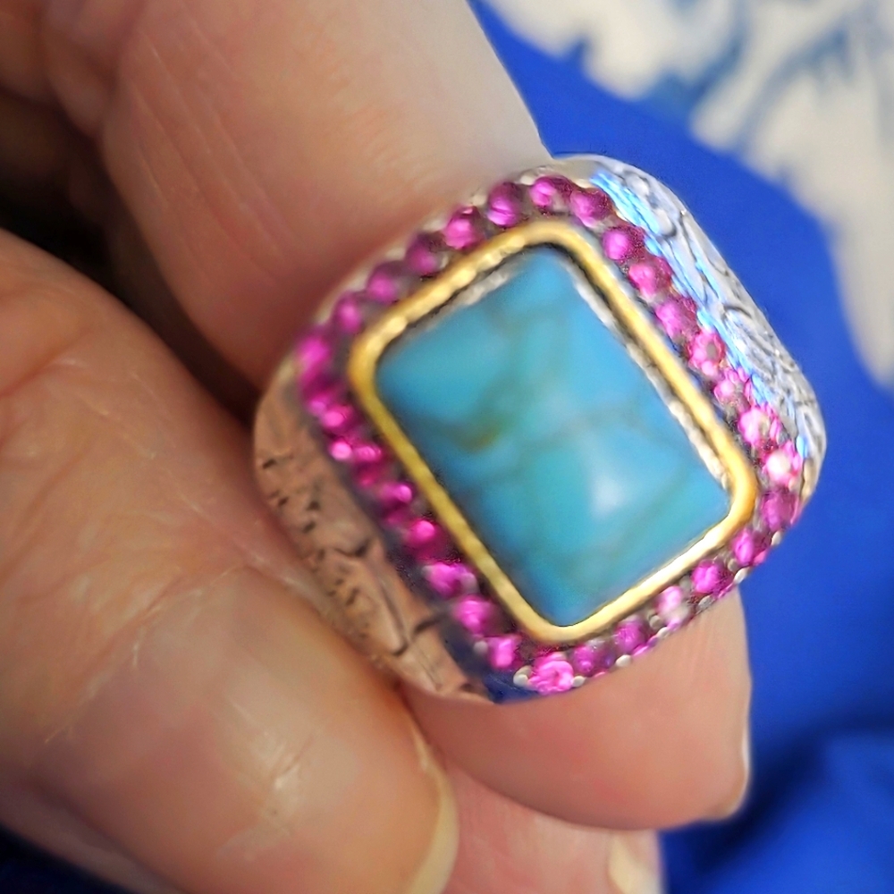 Ring, Turquoise and Pink Gemstone With A Skull In  Size 8. NWOT